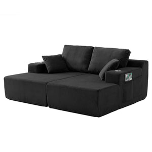 English Elm 130" U-shaped Corduroy Sectional Sofa Modular Design with Chaise for Living Room Black W5385S00015