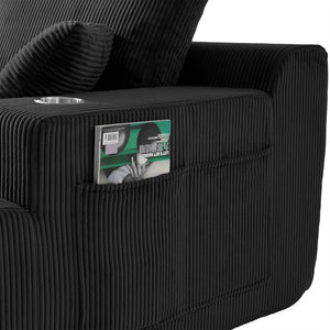 English Elm 130" U-shaped Corduroy Sectional Sofa Modular Design with Chaise for Living Room Black W5385S00015
