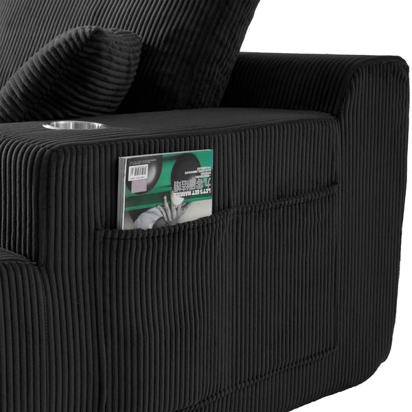 English Elm 130" U-shaped Corduroy Sectional Sofa Modular Design with Chaise for Living Room Black W5385S00015