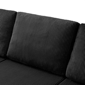 English Elm 130" U-shaped Corduroy Sectional Sofa Modular Design with Chaise for Living Room Black W5385S00015