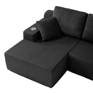 English Elm 130" U-shaped Corduroy Sectional Sofa Modular Design with Chaise for Living Room Black W5385S00015