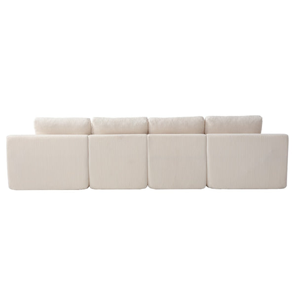 English Elm 130" U-shaped Corduroy Sectional Sofa Modular Design with Chaise for Living Room White W5385S00016