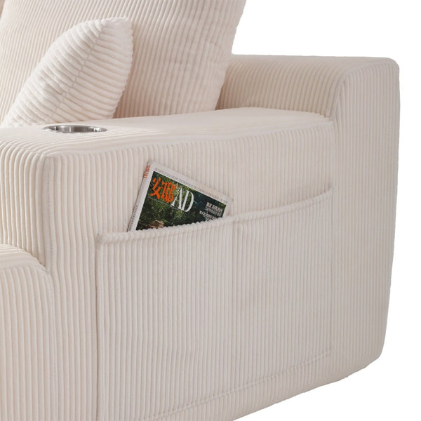 English Elm 130" U-shaped Corduroy Sectional Sofa Modular Design with Chaise for Living Room White W5385S00016