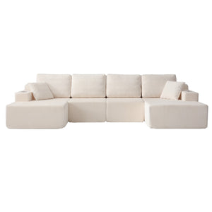 English Elm 130" U-shaped Corduroy Sectional Sofa Modular Design with Chaise for Living Room White W5385S00016