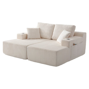 English Elm 130" U-shaped Corduroy Sectional Sofa Modular Design with Chaise for Living Room White W5385S00016