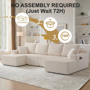 English Elm 130" U-shaped Corduroy Sectional Sofa Modular Design with Chaise for Living Room White W5385S00016