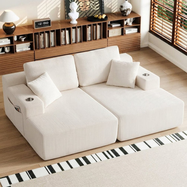 English Elm 130" U-shaped Corduroy Sectional Sofa Modular Design with Chaise for Living Room White W5385S00016