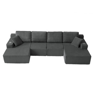 English Elm 130" U-shaped Corduroy Sectional Sofa Modular Design with Chaise for Living Room Gray W5385S00017