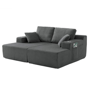 English Elm 130" U-shaped Corduroy Sectional Sofa Modular Design with Chaise for Living Room Gray W5385S00017