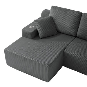 English Elm 130" U-shaped Corduroy Sectional Sofa Modular Design with Chaise for Living Room Gray W5385S00017