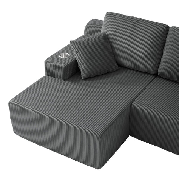 English Elm 130" U-shaped Corduroy Sectional Sofa Modular Design with Chaise for Living Room Gray W5385S00017