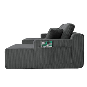 English Elm 130" U-shaped Corduroy Sectional Sofa Modular Design with Chaise for Living Room Gray W5385S00017