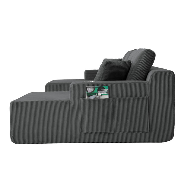 English Elm 130" U-shaped Corduroy Sectional Sofa Modular Design with Chaise for Living Room Gray W5385S00017