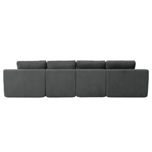 English Elm 130" U-shaped Corduroy Sectional Sofa Modular Design with Chaise for Living Room Gray W5385S00017