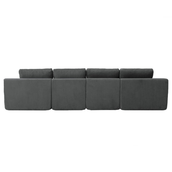 English Elm 130" U-shaped Corduroy Sectional Sofa Modular Design with Chaise for Living Room Gray W5385S00017