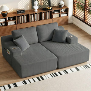 English Elm 130" U-shaped Corduroy Sectional Sofa Modular Design with Chaise for Living Room Gray W5385S00017