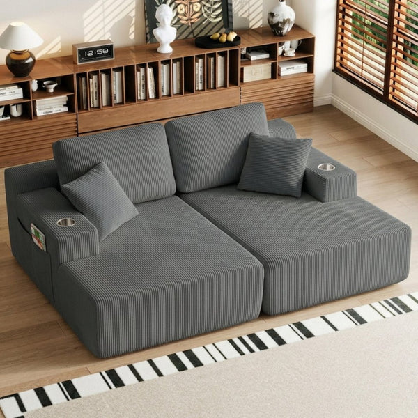 English Elm 130" U-shaped Corduroy Sectional Sofa Modular Design with Chaise for Living Room Gray W5385S00017