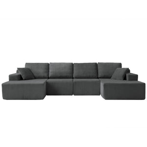 English Elm 130" U-shaped Corduroy Sectional Sofa Modular Design with Chaise for Living Room Gray W5385S00017