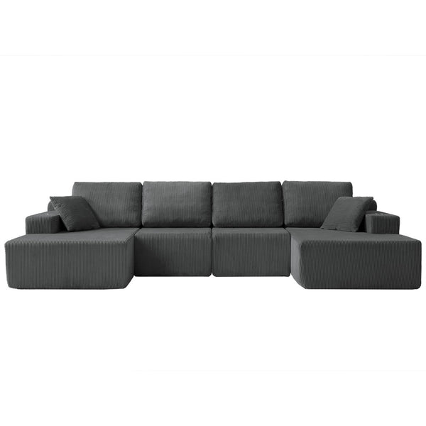 English Elm 130" U-shaped Corduroy Sectional Sofa Modular Design with Chaise for Living Room Gray W5385S00017