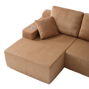 English Elm 130" U-shaped Corduroy Sectional Sofa Modular Design with Chaise for Living Room Brown W5385S00018
