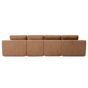 English Elm 130" U-shaped Corduroy Sectional Sofa Modular Design with Chaise for Living Room Brown W5385S00018
