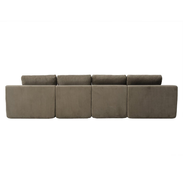 English Elm 130" U-shaped Corduroy Sectional Sofa Modular Design with Chaise for Living Room Taupe W5385S00019