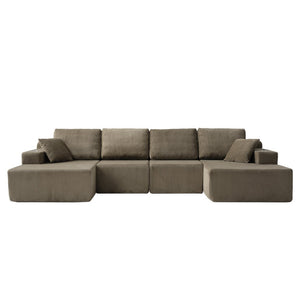 English Elm 130" U-shaped Corduroy Sectional Sofa Modular Design with Chaise for Living Room Taupe W5385S00019