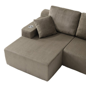 English Elm 130" U-shaped Corduroy Sectional Sofa Modular Design with Chaise for Living Room Taupe W5385S00019