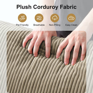 English Elm 130" U-shaped Corduroy Sectional Sofa Modular Design with Chaise for Living Room Taupe W5385S00019