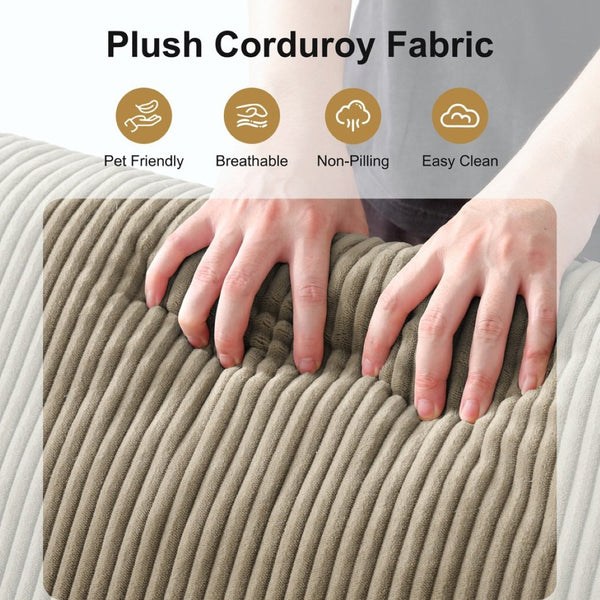 English Elm 130" U-shaped Corduroy Sectional Sofa Modular Design with Chaise for Living Room Taupe W5385S00019