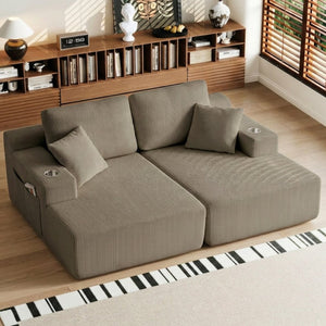 English Elm 130" U-shaped Corduroy Sectional Sofa Modular Design with Chaise for Living Room Taupe W5385S00019