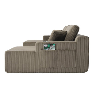 English Elm 130" U-shaped Corduroy Sectional Sofa Modular Design with Chaise for Living Room Taupe W5385S00019