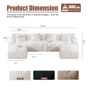 English Elm 135" U-shaped Cloud Sectional Modular Sofa with Ottoman Pineapple Lattice Fabric White W5385S00020