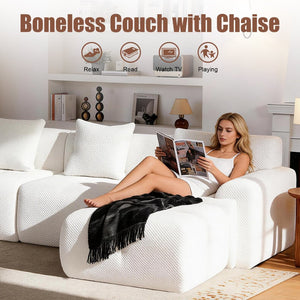 English Elm 135" U-shaped Cloud Sectional Modular Sofa with Ottoman Pineapple Lattice Fabric White W5385S00020