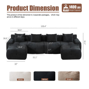 English Elm 135" U-shaped Cloud Sectional Modular Sofa with Ottoman Pineapple Lattice Fabric Black W5385S00021