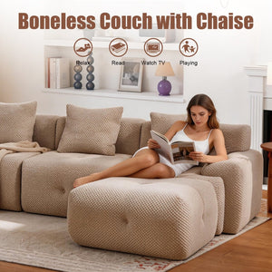 English Elm 135" U-shaped Cloud Sectional Modular Sofa with Ottoman Pineapple Lattice Fabric Taupe W5385S00022