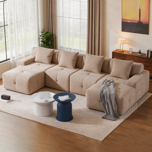 English Elm 135" U-shaped Cloud Sectional Modular Sofa with Ottoman Pineapple Lattice Fabric Taupe W5385S00022