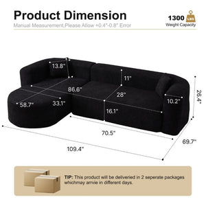 English Elm 109.4 Inch Chenille Modular Sectional Sofa Deep Cushion L Shaped Living Room Couch W5385S00023