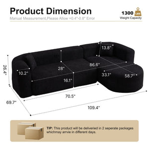 English Elm 109.4 Inch Chenille Modular Sectional Sofa Deep Foam Cushions L Shaped Living Room W5385S00024