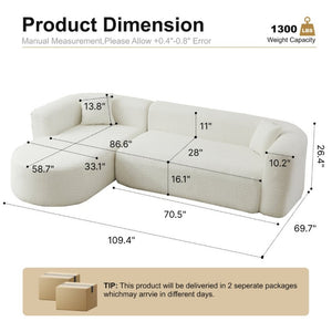English Elm 109.4 Oversized Chenille L Shaped Sectional with Deep Foam Cushions for Living Rooms W5385S00025