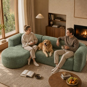 English Elm 109.4 Inch Chenille Modular Sectional with Deep Cushions and L Shaped Chaise Lounge W5385S00029