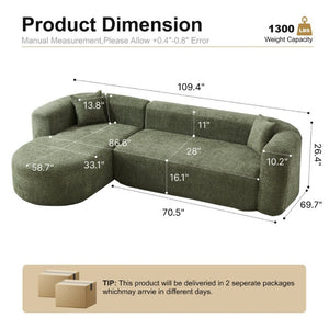 English Elm 109.4 Inch Chenille Modular Sectional with Deep Cushions and L Shaped Chaise Lounge W5385S00029