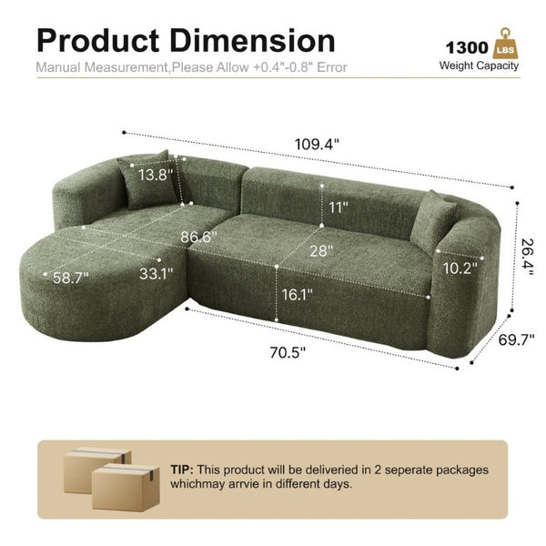 English Elm 109.4 Inch Chenille Modular Sectional with Deep Cushions and L Shaped Chaise Lounge W5385S00029