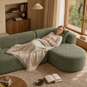 English Elm 109.4 Inch Modular Chenille Sectional with Chaise Deep Foam Cushions Cozy Lounge W5385S00030