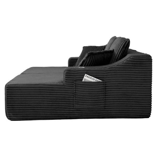 English Elm 83 Inch Frameless Double Chaise Lounge Sofa with High Density Foam Core and Four Pillows 83 inches Black Fabric W5385S00031