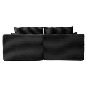 English Elm 83 Inch Frameless Double Chaise Lounge Sofa with High Density Foam Core and Four Pillows 83 inches Black Fabric W5385S00031