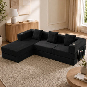 English Elm 108 Inch Modular Sectional Corduroy Cloud Couch with Deep Sink Chaise Lounge Black W5385S00032
