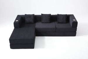 English Elm 108 Inch Modular Sectional Corduroy Cloud Couch with Deep Sink Chaise Lounge Black W5385S00032