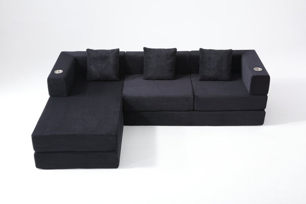 English Elm 108 Inch Modular Sectional Corduroy Cloud Couch with Deep Sink Chaise Lounge Black W5385S00032