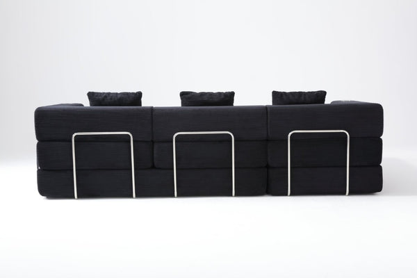 English Elm 108 Inch Modular Sectional Corduroy Cloud Couch with Deep Sink Chaise Lounge Black W5385S00032